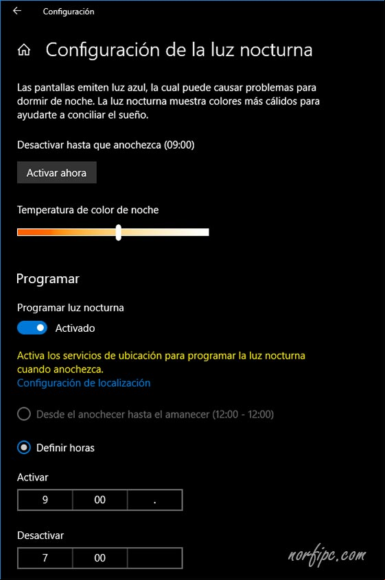 Configurar el modo Luz nocturna en Windows 10 Configurar el modo Luz nocturna en Windows 10