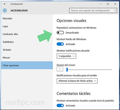 Desactivar animaciones en Windows 10 Desactivar animaciones en Windows 10