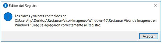 Mensaje de confirmación de una clave agregada al Registro correctamente en Windows 10 Mensaje de confirmación de una clave agregada al Registro correctamente en Windows 10