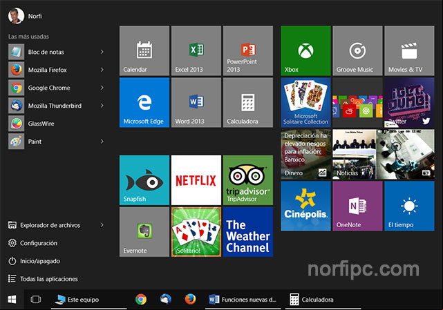 Menú de inicio y Pantalla de Inicio de Windows 10 Menú de inicio y Pantalla de Inicio de Windows 10