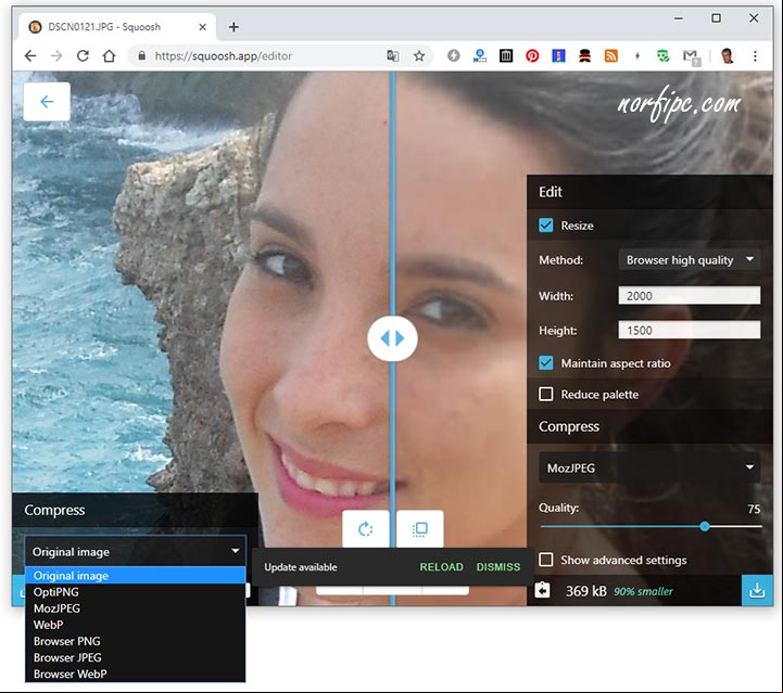 Comprimir foto en la aplicación Squoosh.app en Google Chrome Comprimir foto en Squoosh.app en Google Chrome