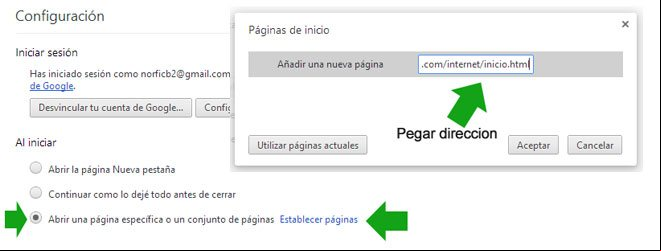Configurar y establecer la página de inicio en el navegador Google Chrome Configurar y establecer la página de inicio en el navegador Google Chrome