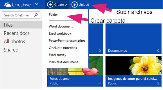 Crear carpeta y subir archivos a OneDrive con el navegador web Crear carpeta y subir archivos a OneDrive con el navegador web
