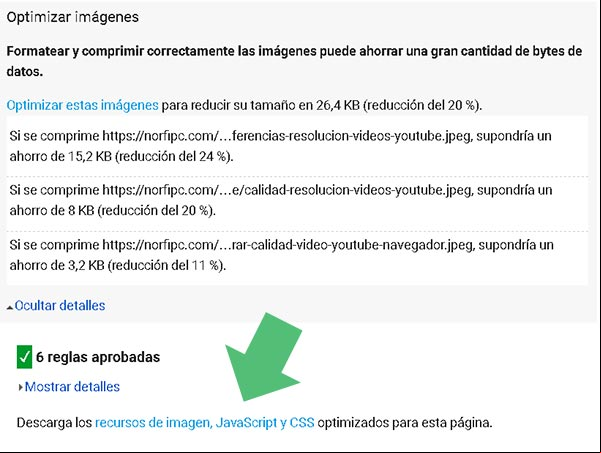 Sugerencia de PageSpeed Insights de optimizar las imágenes y enlace para la descarga de los archivos optimizados Sugerencia de PageSpeed Insights de optimizar las imágenes y enlace para la descarga de los archivos optimizados
