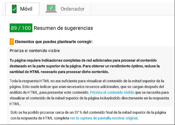 Sugerencia de PageSpeed Insights de priorizar el contenido visible Sugerencia de PageSpeed Insights de priorizar el contenido visible