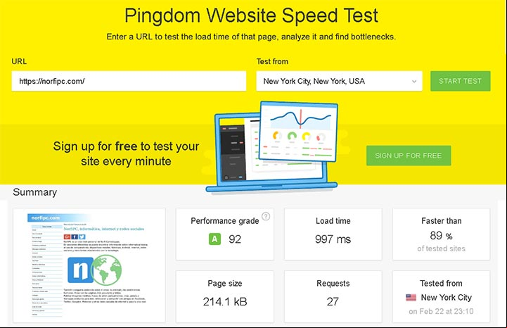 Midiendo con Pingdom la velocidad de la página principal del sitio NorfiPC Midiendo con Pingdom la velocidad de la página principal del sitio NorfiPC