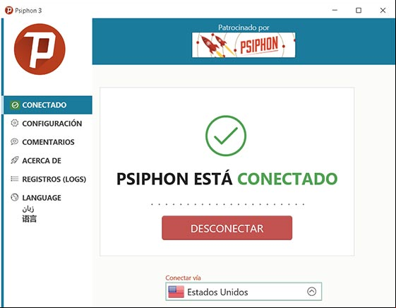 Ubicación virtual de un navegando con la aplicación Psiphon Ubicación virtual de un navegando con la aplicación Psiphon