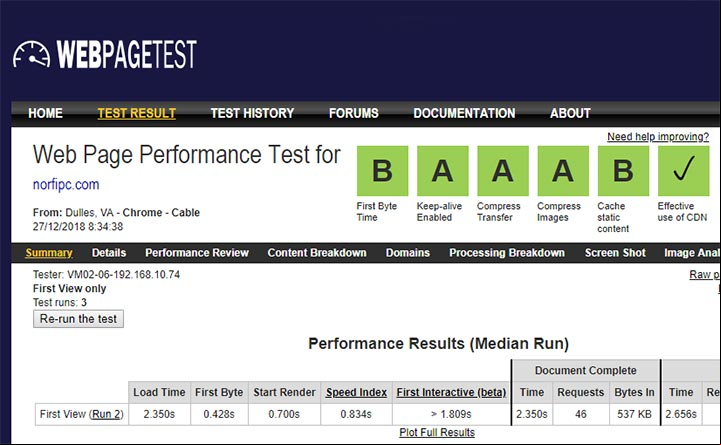 Web Page Test herramienta para medir el rendimiento de una página de internet
Web Page Test