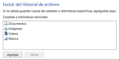 Excluir carpetas de Historial de archivos Excluir carpetas de Historial de archivos