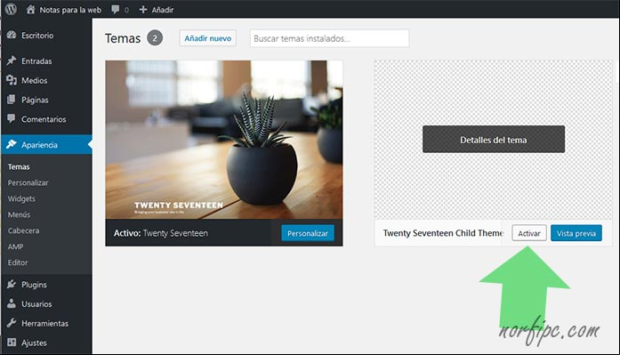 Activar Child theme en WordPress Activar Child theme en WordPress