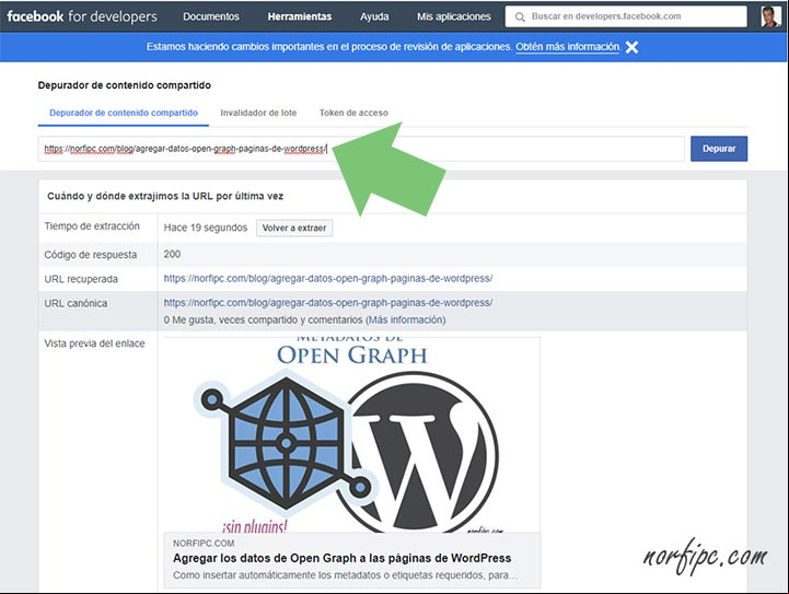 Ventana del depurador de Open Graph de Facebook Ventana del depurador de Open Graph de Facebook