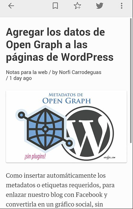 Imagen de una entrada de WordPress en la aplicación móvil de Feedly Imagen de una entrada de WordPress en la aplicación móvil de Feedly